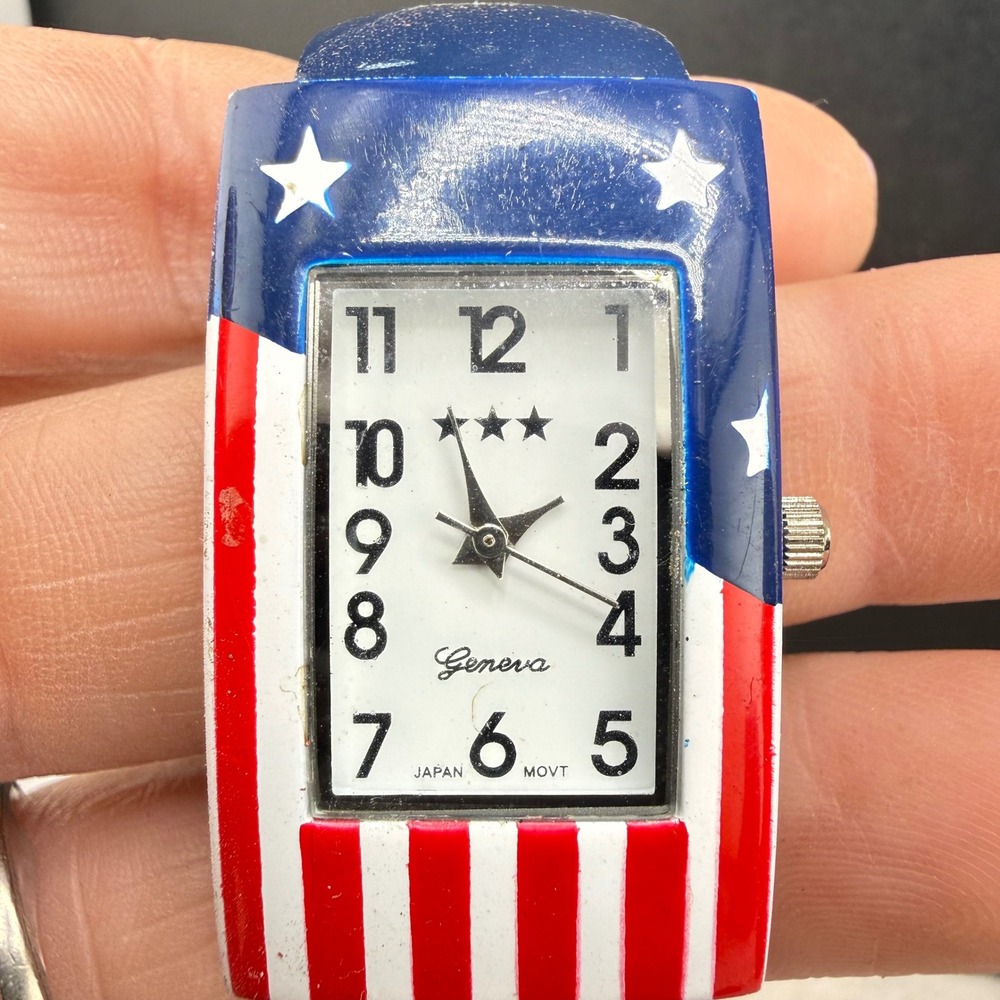 Vintage‎ Geneva Cuff Watch Red White Blue American Flag Patriotic Women